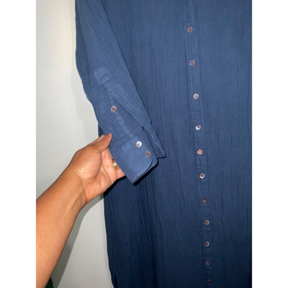 NATURAL LIFE Drew Shirt Dress Cotton Gauze Maxi Pockets in Blue size Small - Picture 6 of 14